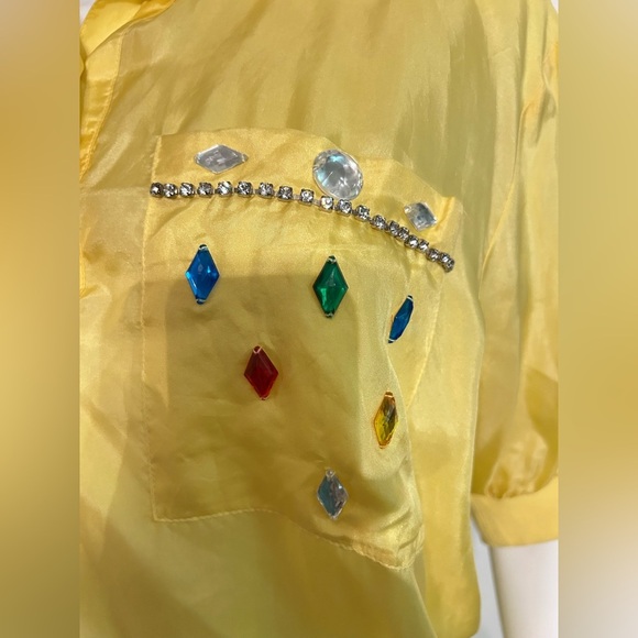 Adam Douglass 100%silk Yellow Embellished Women's Top S - Picture 6 of 6